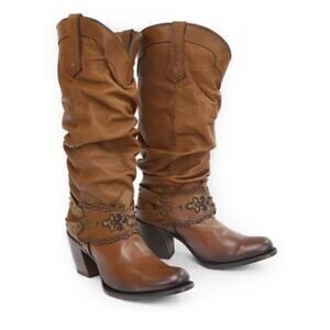 CUADRA Cowgirl Mexican Western Leather Cowhide Boots CU202 Honey Stud Harness 7